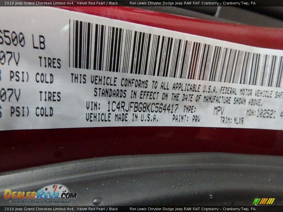 2019 Jeep Grand Cherokee Limited 4x4 Velvet Red Pearl / Black Photo #14