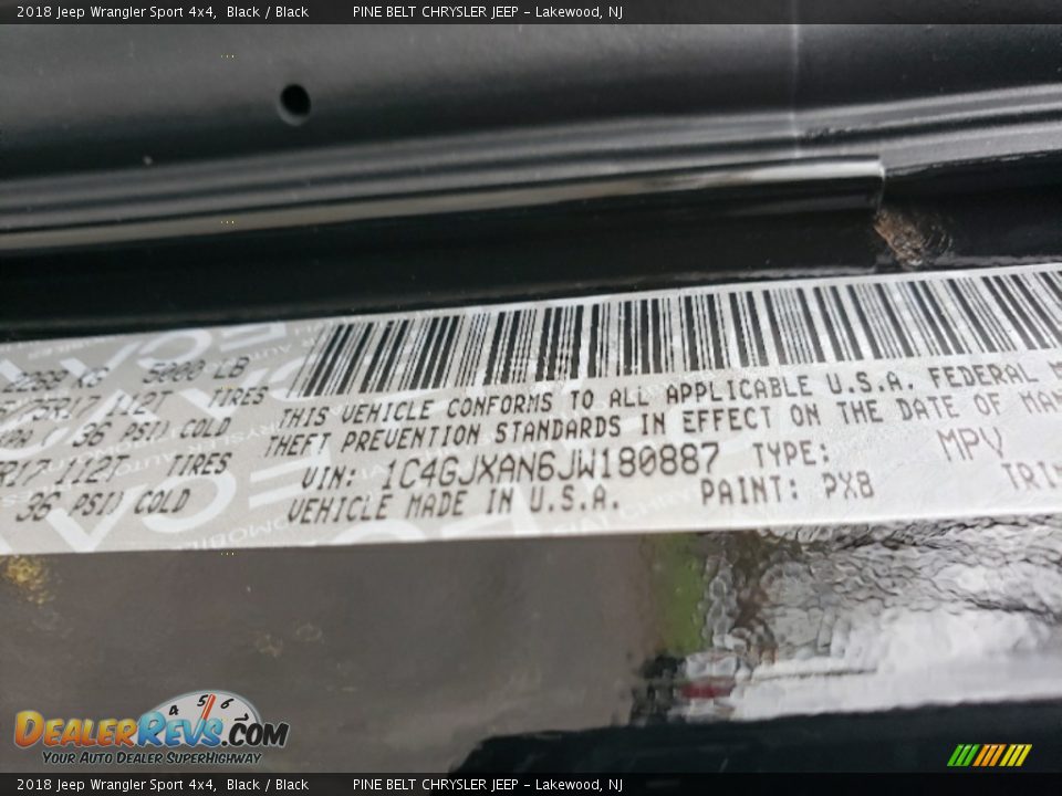 2018 Jeep Wrangler Sport 4x4 Black / Black Photo #8