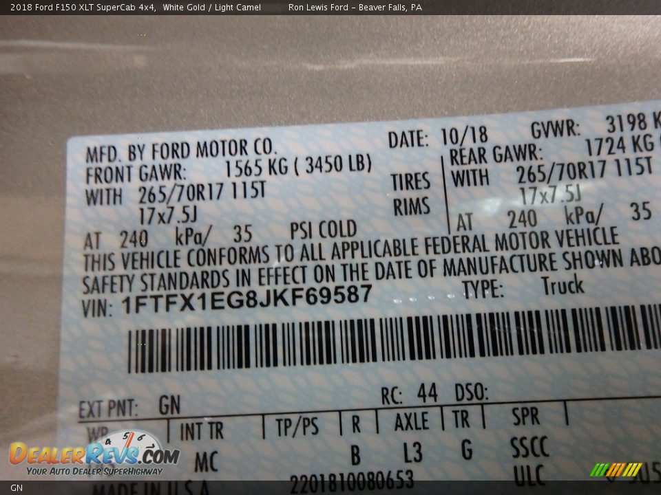 Ford Color Code GN White Gold