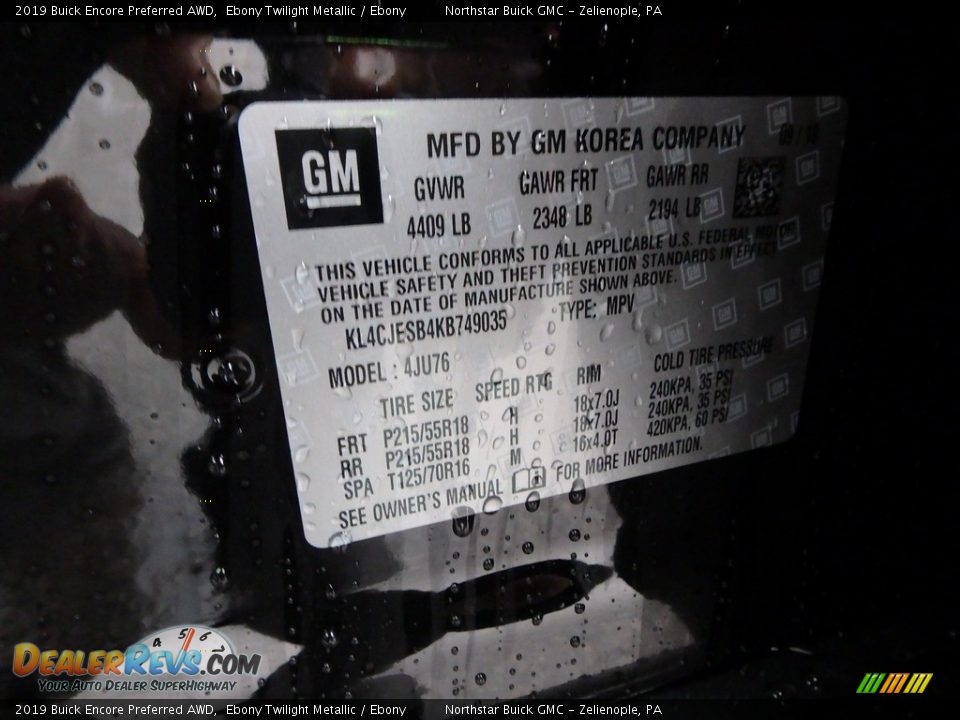 2019 Buick Encore Preferred AWD Ebony Twilight Metallic / Ebony Photo #16
