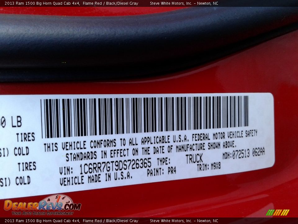 2013 Ram 1500 Big Horn Quad Cab 4x4 Flame Red / Black/Diesel Gray Photo #35