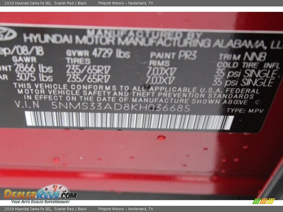 2019 Hyundai Santa Fe SEL Scarlet Red / Black Photo #34