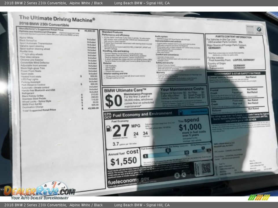 2018 BMW 2 Series 230i Convertible Alpine White / Black Photo #10