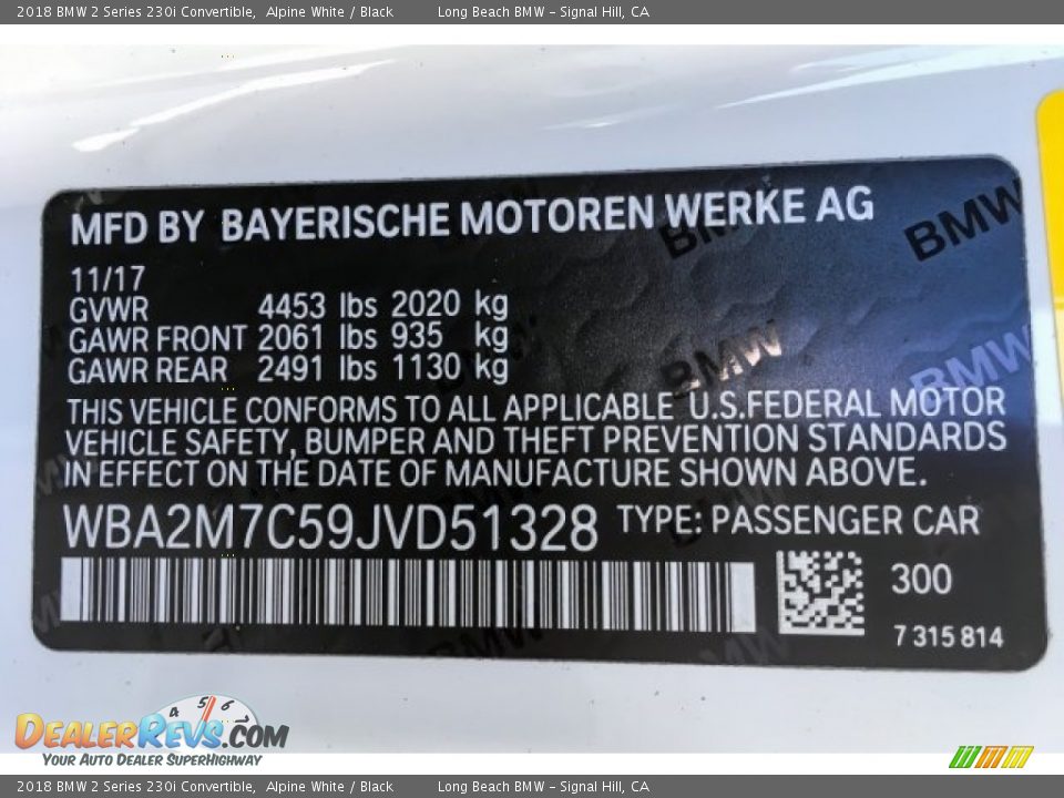 2018 BMW 2 Series 230i Convertible Alpine White / Black Photo #11