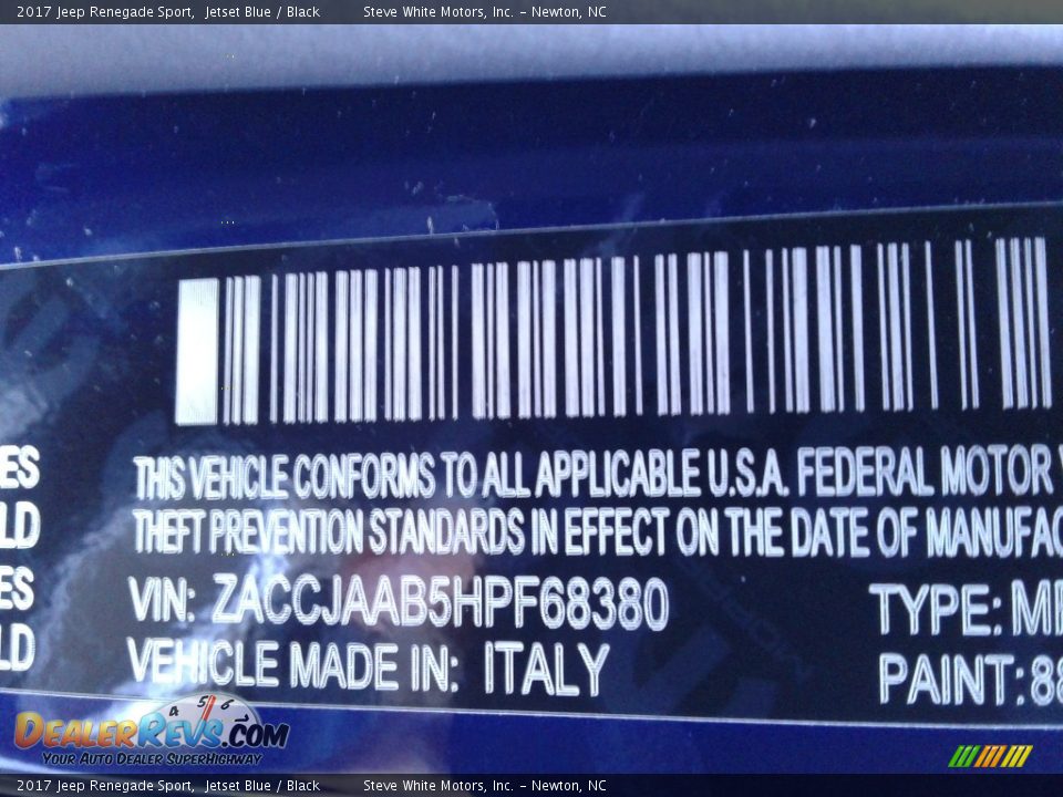 2017 Jeep Renegade Sport Jetset Blue / Black Photo #27