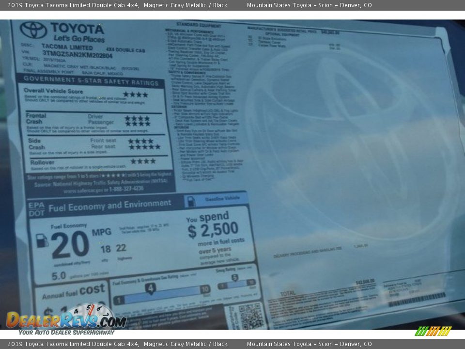 2019 Toyota Tacoma Limited Double Cab 4x4 Magnetic Gray Metallic / Black Photo #36