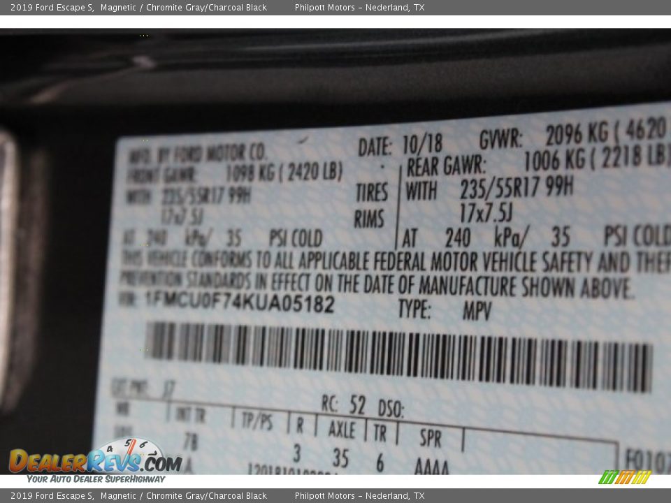 2019 Ford Escape S Magnetic / Chromite Gray/Charcoal Black Photo #34