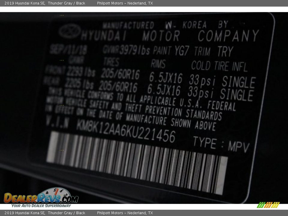 2019 Hyundai Kona SE Thunder Gray / Black Photo #34