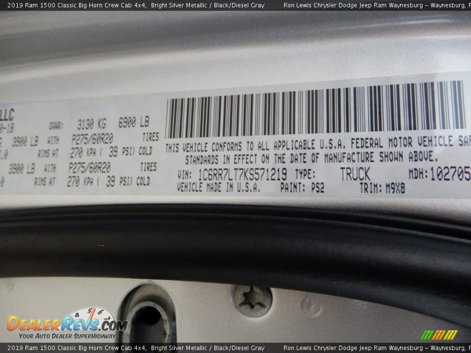 2019 Ram 1500 Classic Big Horn Crew Cab 4x4 Bright Silver Metallic / Black/Diesel Gray Photo #16