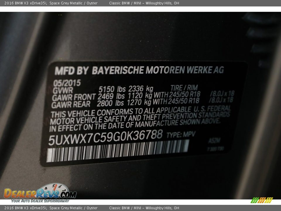 2016 BMW X3 xDrive35i Space Grey Metallic / Oyster Photo #20