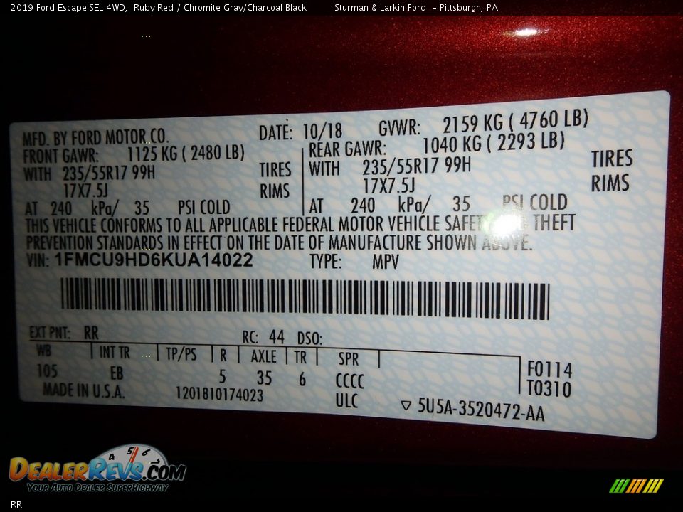 Ford Color Code RR Ruby Red