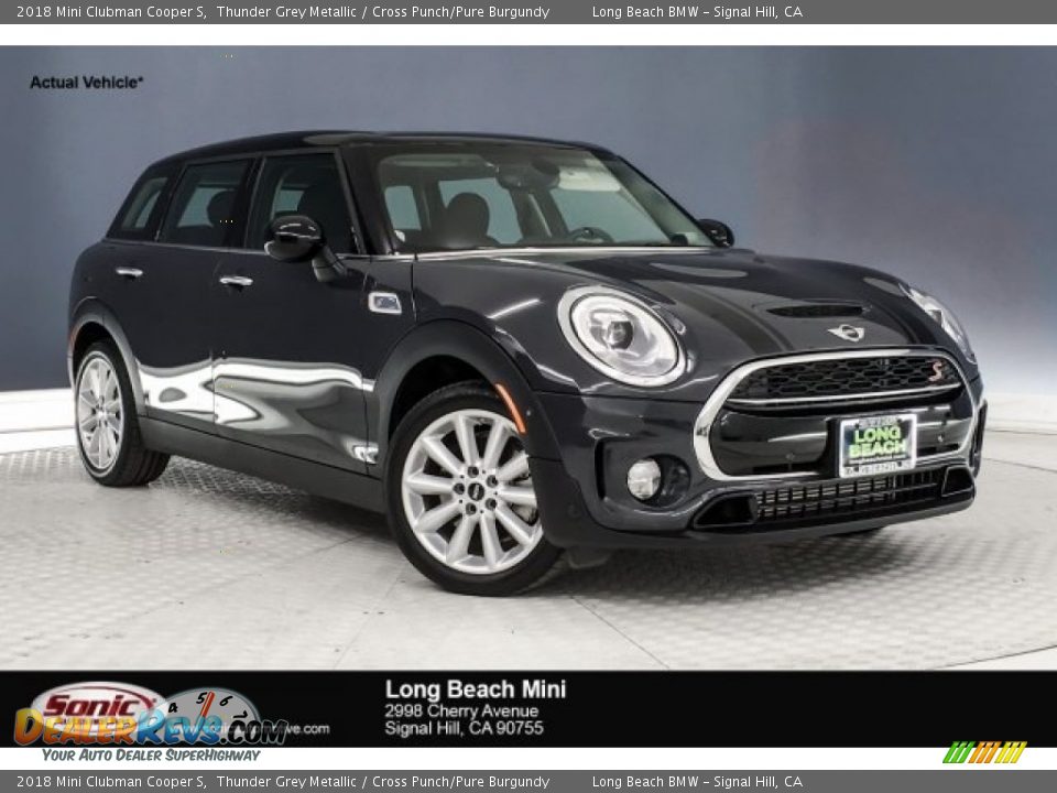 2018 Mini Clubman Cooper S Thunder Grey Metallic / Cross Punch/Pure Burgundy Photo #1