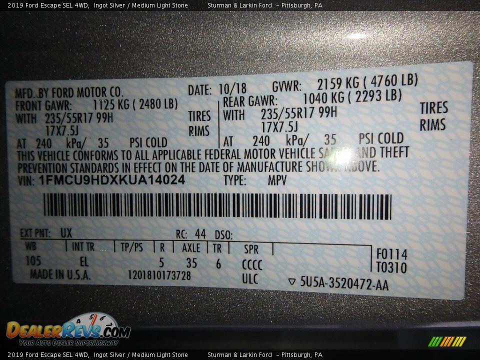 2019 Ford Escape SEL 4WD Ingot Silver / Medium Light Stone Photo #10