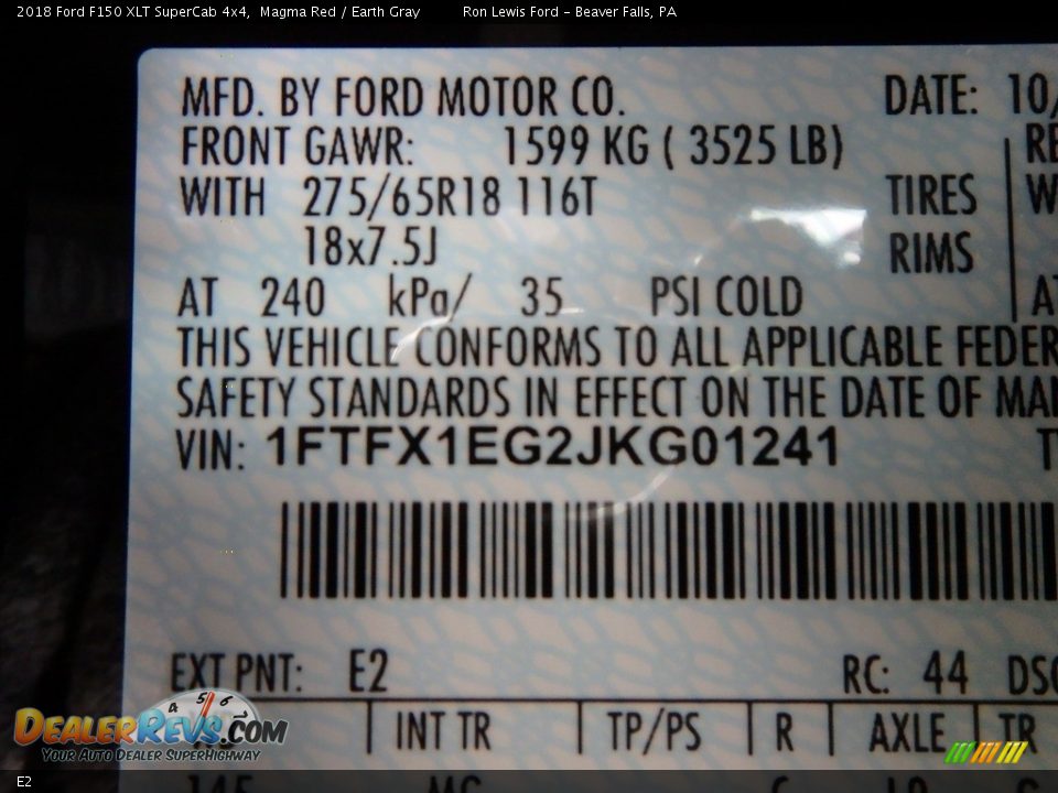 Ford Color Code E2 Magma Red