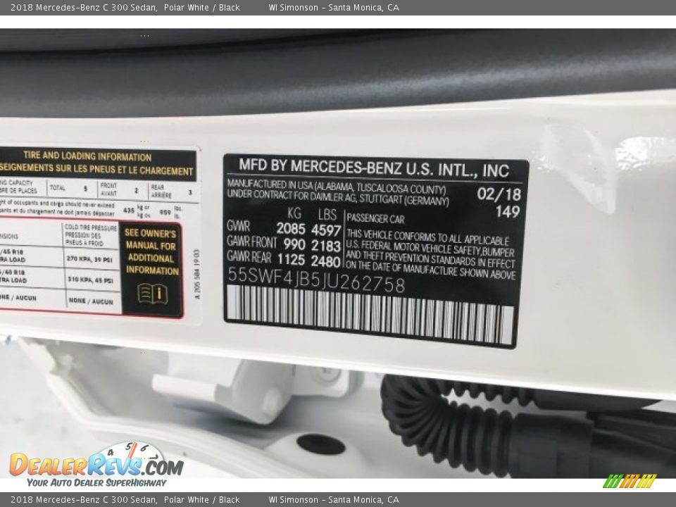 2018 Mercedes-Benz C 300 Sedan Polar White / Black Photo #10