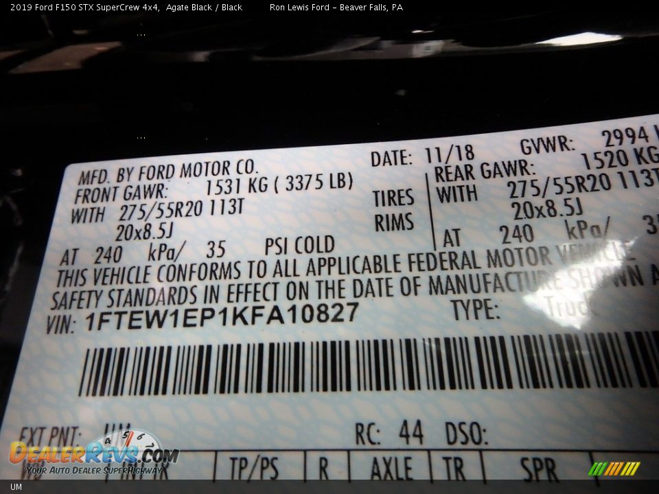 Ford Color Code UM Agate Black