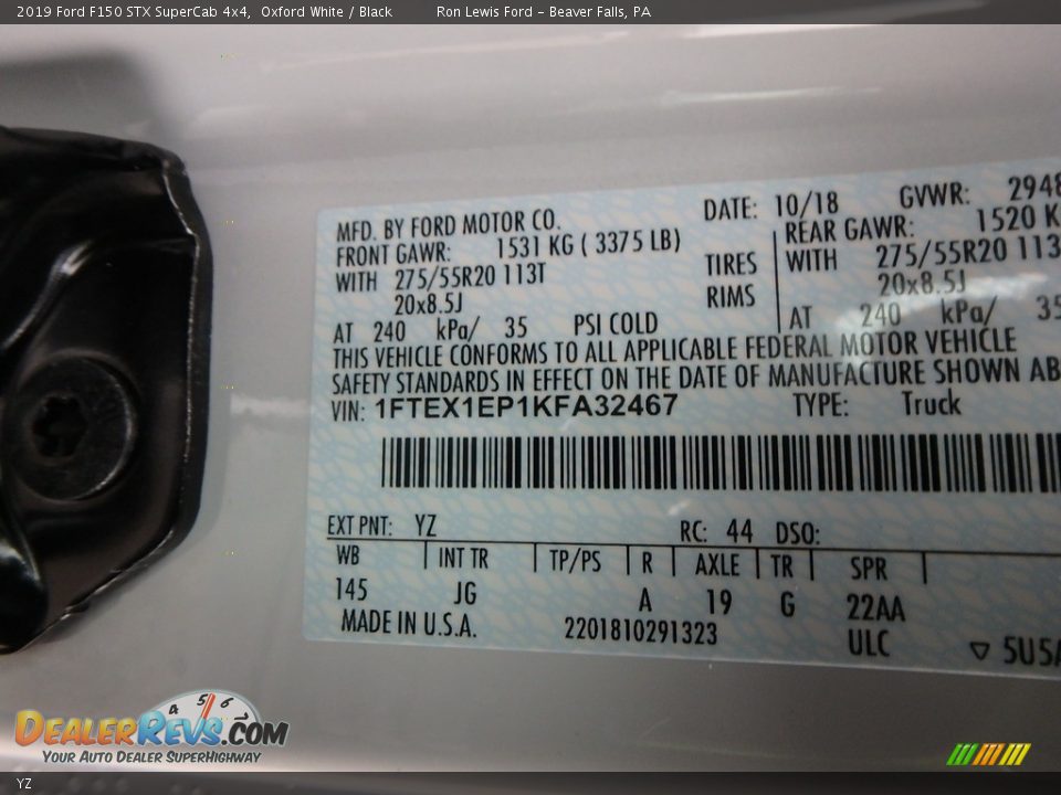 Ford Color Code YZ Oxford White