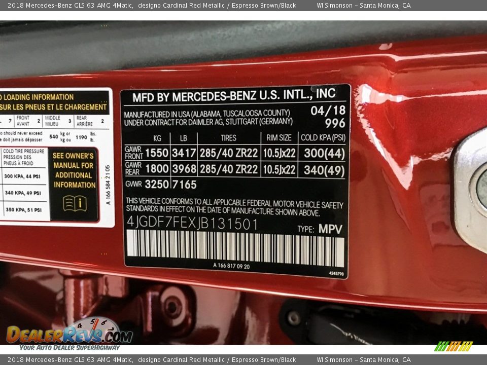 2018 Mercedes-Benz GLS 63 AMG 4Matic designo Cardinal Red Metallic / Espresso Brown/Black Photo #11