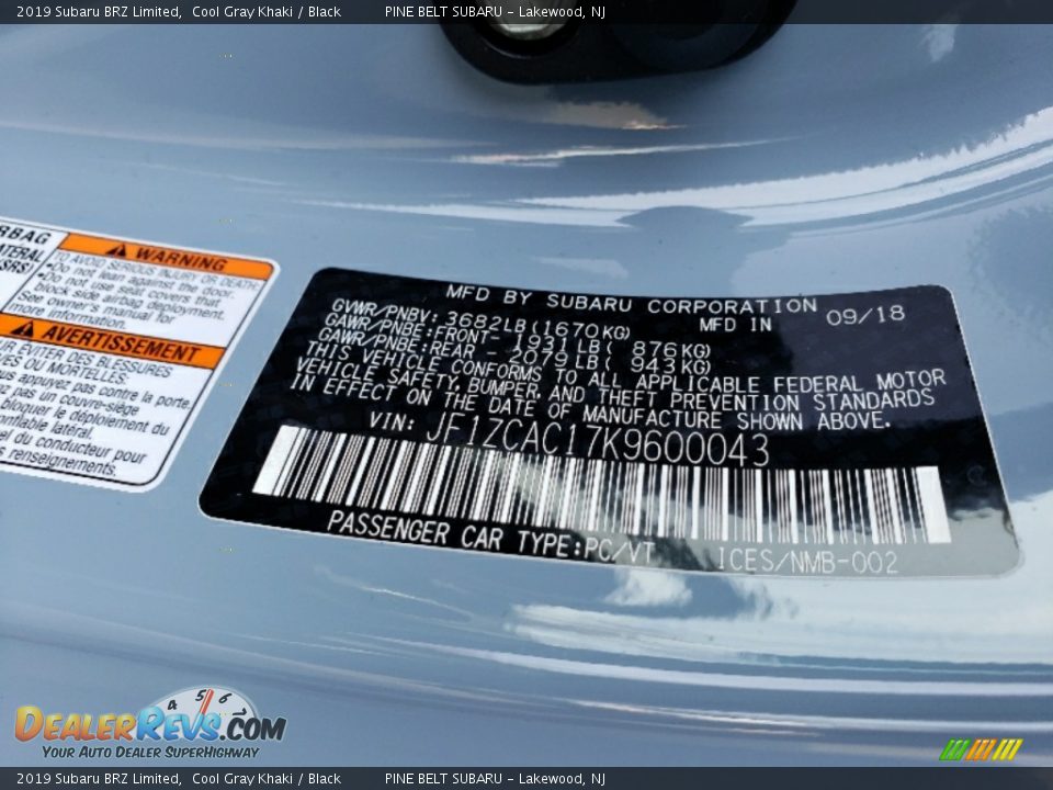 2019 Subaru BRZ Limited Cool Gray Khaki / Black Photo #8