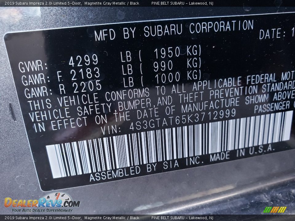 2019 Subaru Impreza 2.0i Limited 5-Door Magnetite Gray Metallic / Black Photo #9