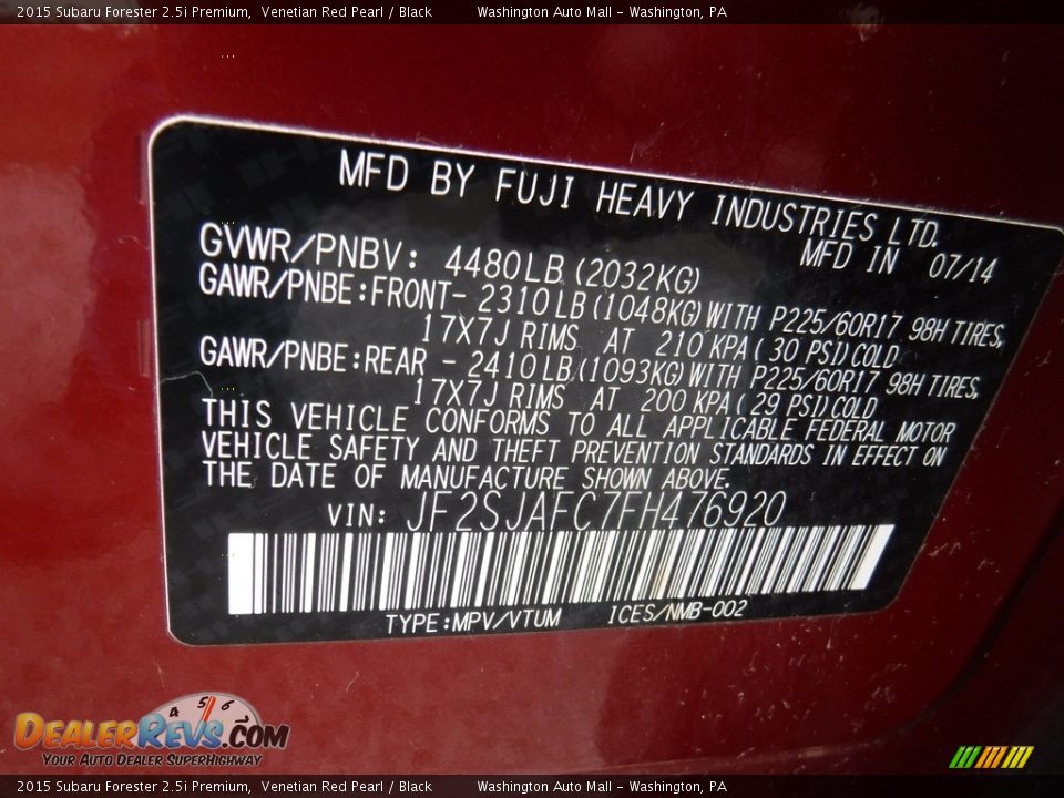 2015 Subaru Forester 2.5i Premium Venetian Red Pearl / Black Photo #28