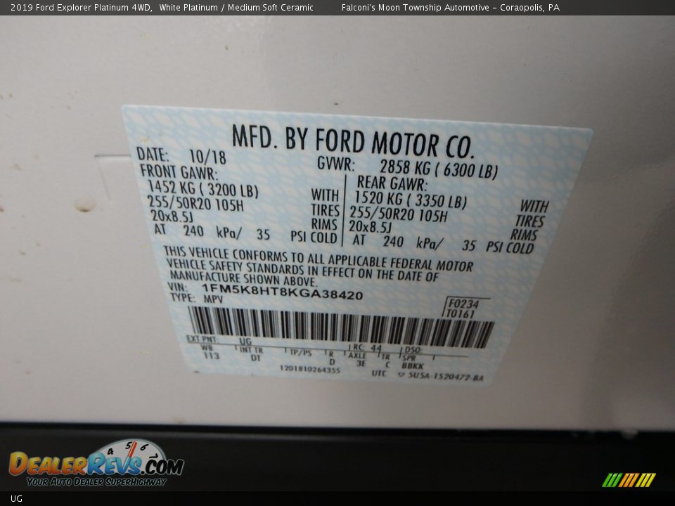 Ford Color Code UG White Platinum