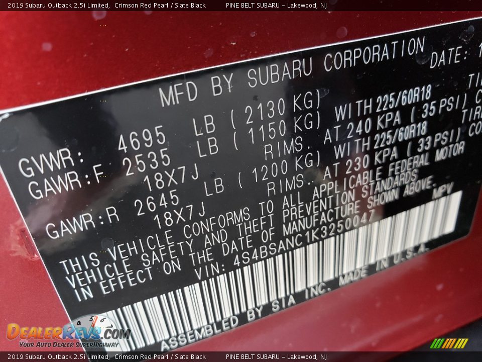 2019 Subaru Outback 2.5i Limited Crimson Red Pearl / Slate Black Photo #9