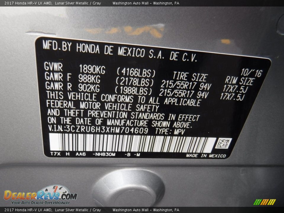 2017 Honda HR-V LX AWD Lunar Silver Metallic / Gray Photo #27