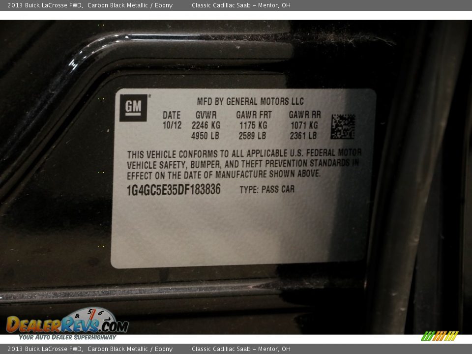 2013 Buick LaCrosse FWD Carbon Black Metallic / Ebony Photo #21