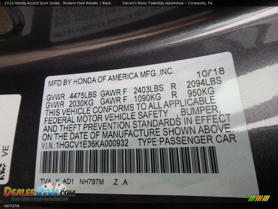 Honda Color Code NH797M Modern Steel Metallic