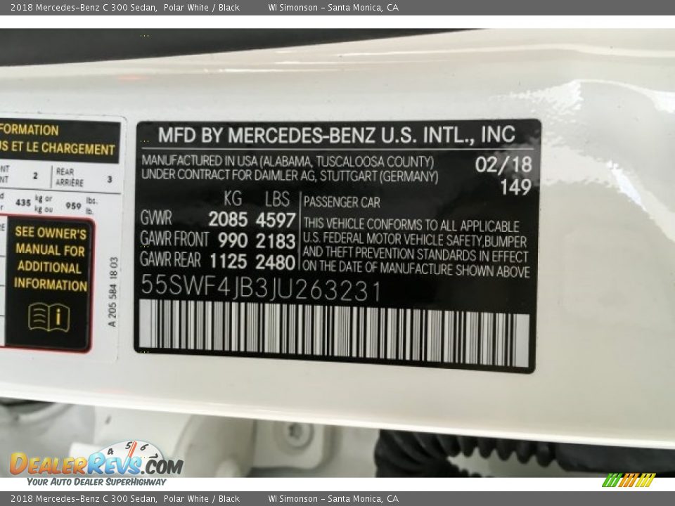 2018 Mercedes-Benz C 300 Sedan Polar White / Black Photo #25