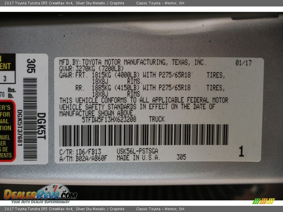 2017 Toyota Tundra SR5 CrewMax 4x4 Silver Sky Metallic / Graphite Photo #24