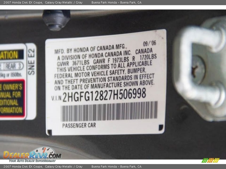 2007 Honda Civic EX Coupe Galaxy Gray Metallic / Gray Photo #32
