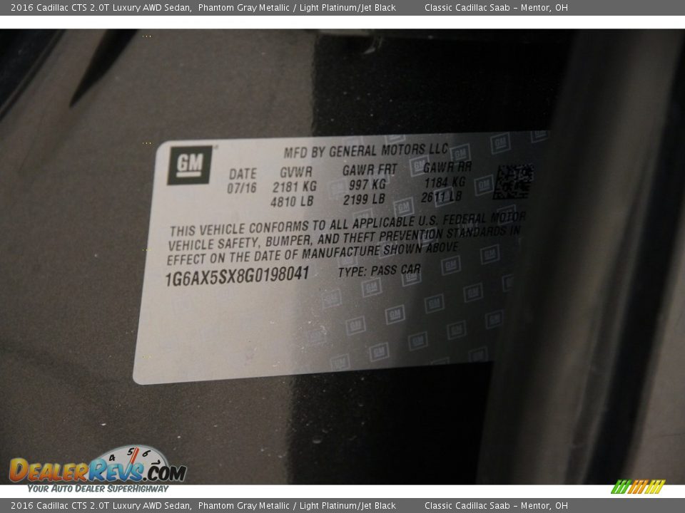 2016 Cadillac CTS 2.0T Luxury AWD Sedan Phantom Gray Metallic / Light Platinum/Jet Black Photo #22