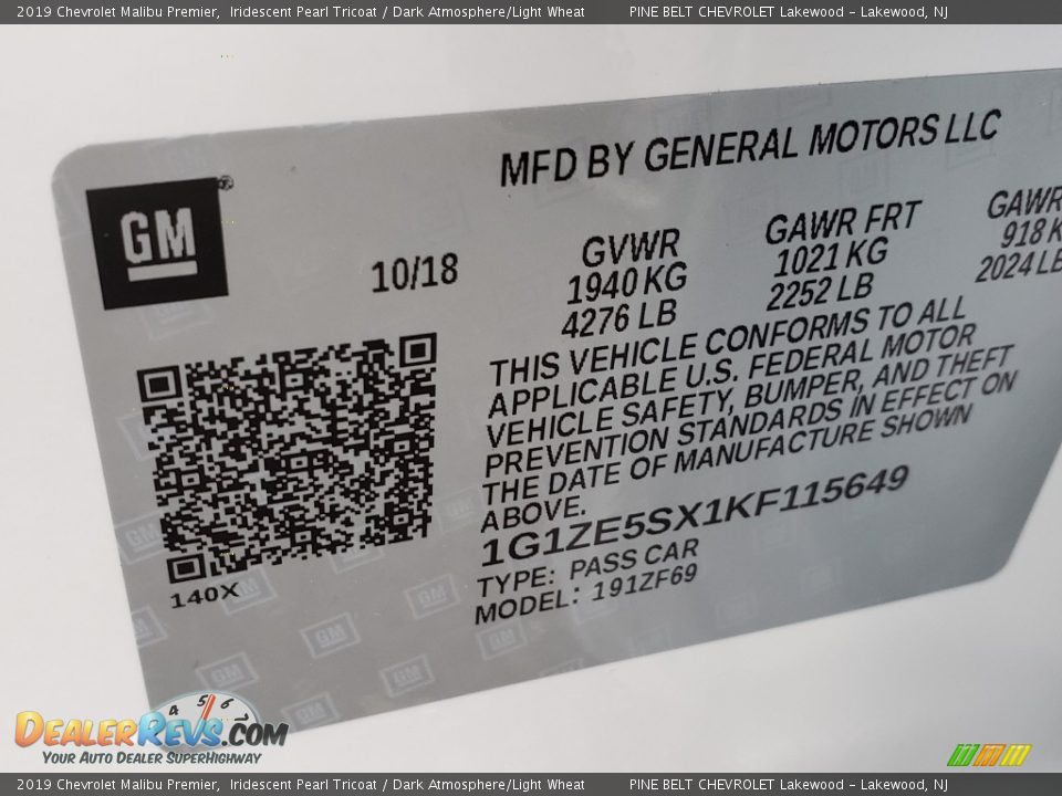 2019 Chevrolet Malibu Premier Iridescent Pearl Tricoat / Dark Atmosphere/Light Wheat Photo #9