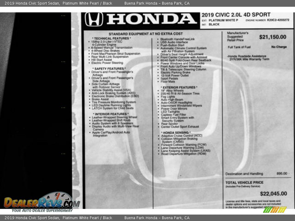 2019 Honda Civic Sport Sedan Window Sticker Photo #36