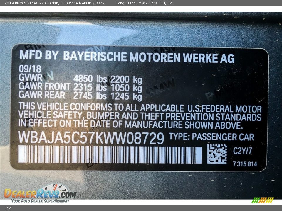BMW Color Code CY2 Bluestone Metallic