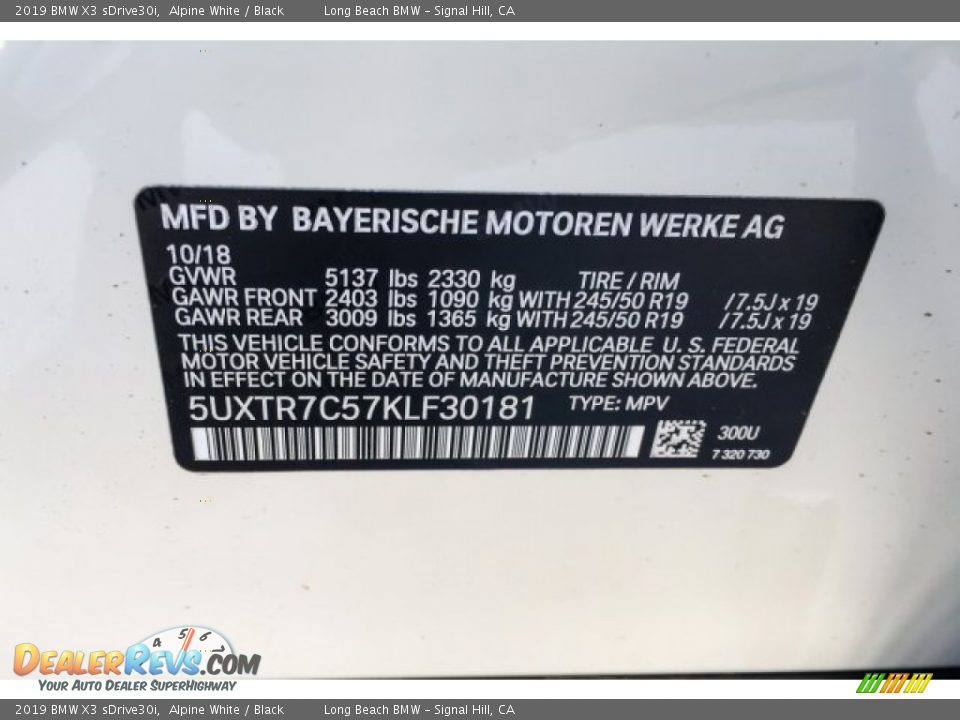 2019 BMW X3 sDrive30i Alpine White / Black Photo #11