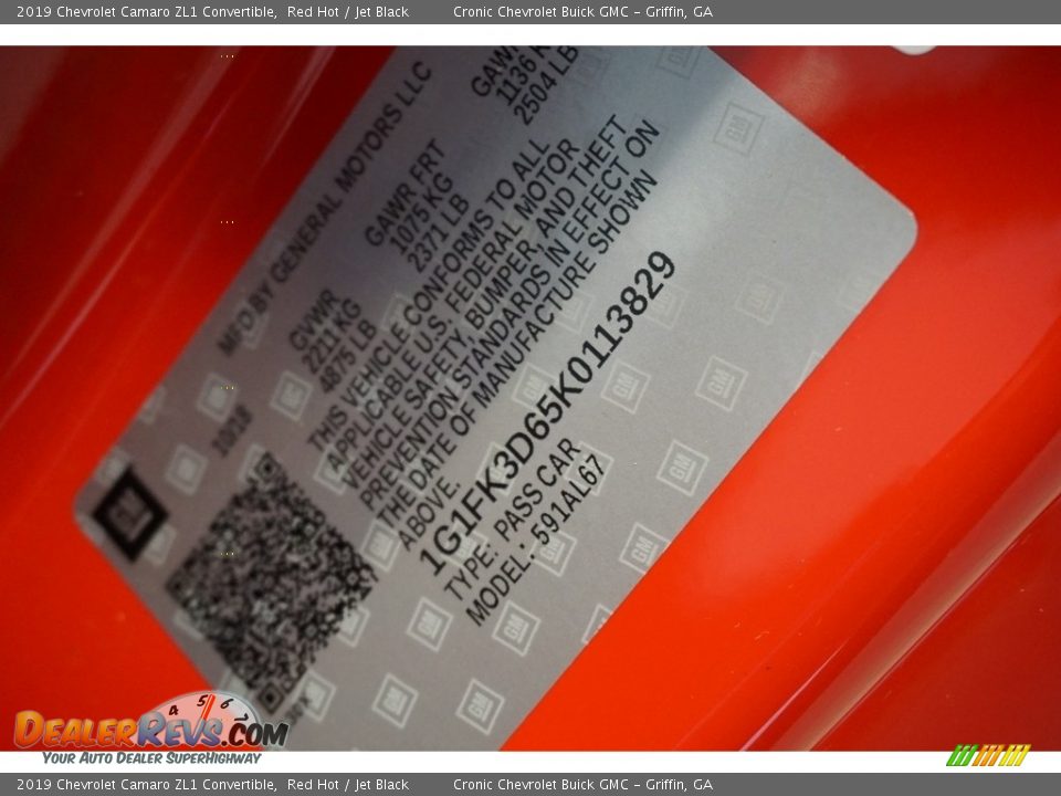 2019 Chevrolet Camaro ZL1 Convertible Red Hot / Jet Black Photo #15