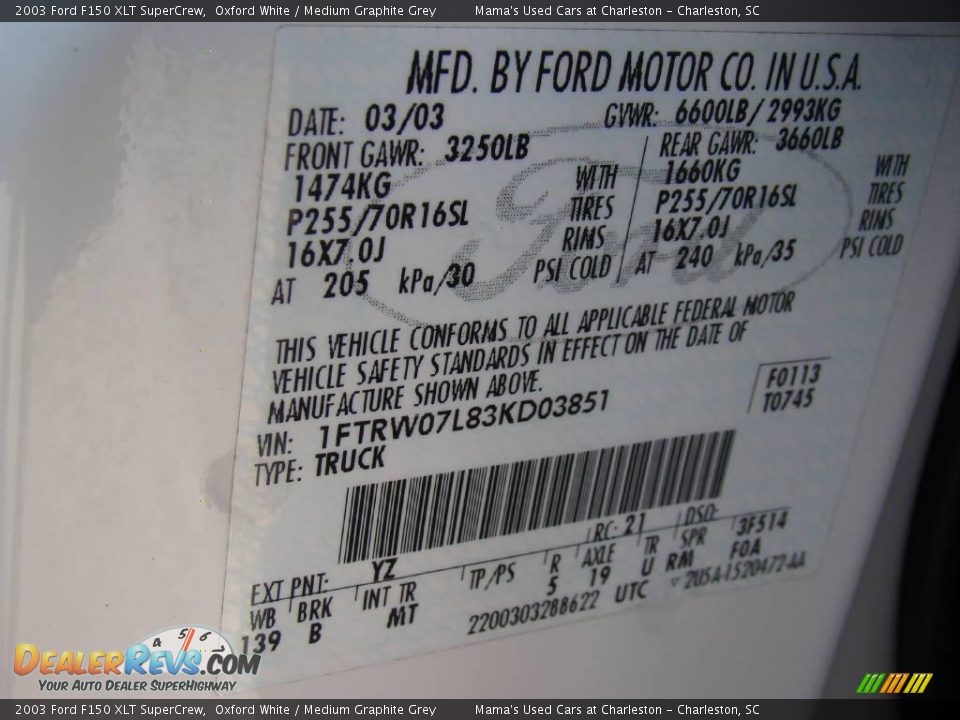 2003 Ford F150 XLT SuperCrew Oxford White / Medium Graphite Grey Photo #20