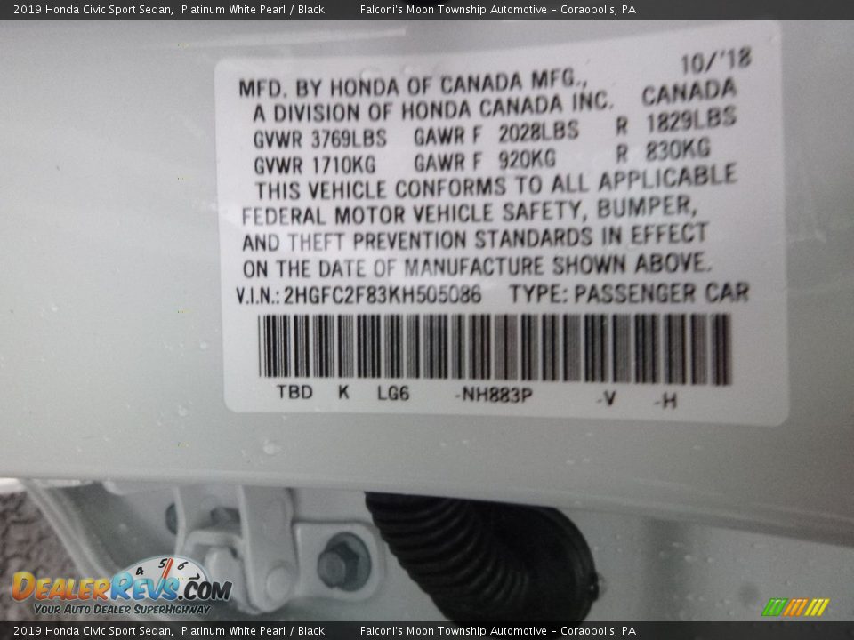 2019 Honda Civic Sport Sedan Platinum White Pearl / Black Photo #12