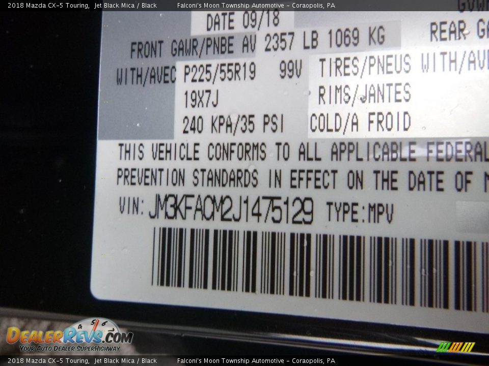 2018 Mazda CX-5 Touring Jet Black Mica / Black Photo #12