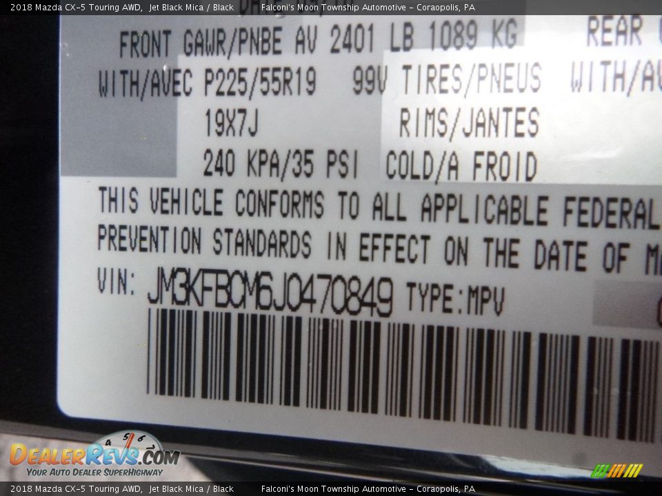 2018 Mazda CX-5 Touring AWD Jet Black Mica / Black Photo #12