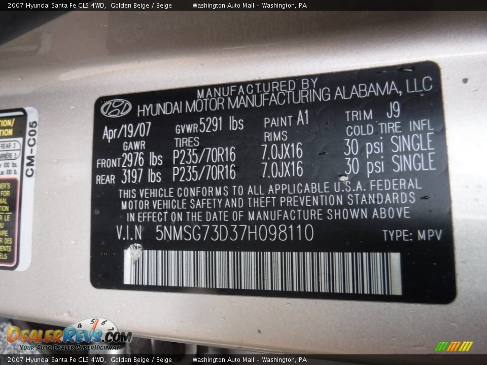 2007 Hyundai Santa Fe GLS 4WD Golden Beige / Beige Photo #24