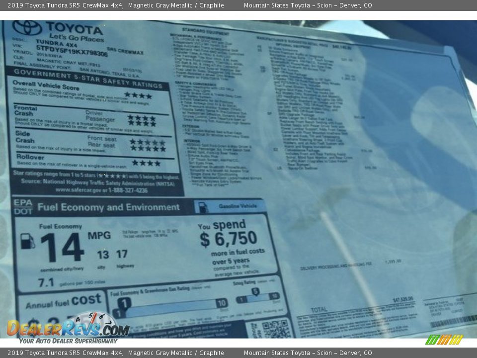 2019 Toyota Tundra SR5 CrewMax 4x4 Magnetic Gray Metallic / Graphite Photo #36