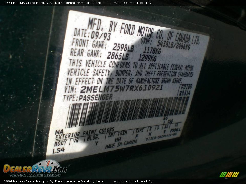 1994 Mercury Grand Marquis LS Dark Tourmaline Metallic / Beige Photo #17