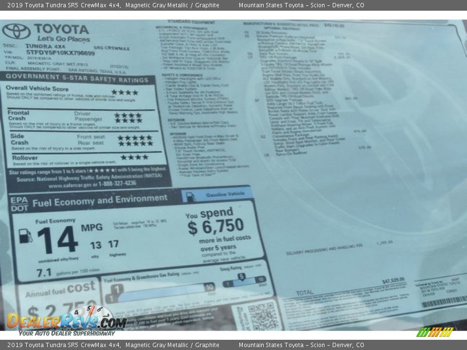2019 Toyota Tundra SR5 CrewMax 4x4 Magnetic Gray Metallic / Graphite Photo #36