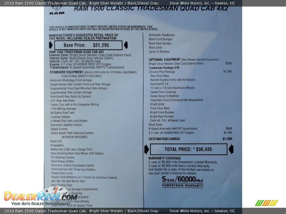 2019 Ram 1500 Classic Tradesman Quad Cab Window Sticker Photo #28