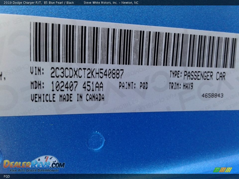 Dodge Color Code PQD B5 Blue Pearl