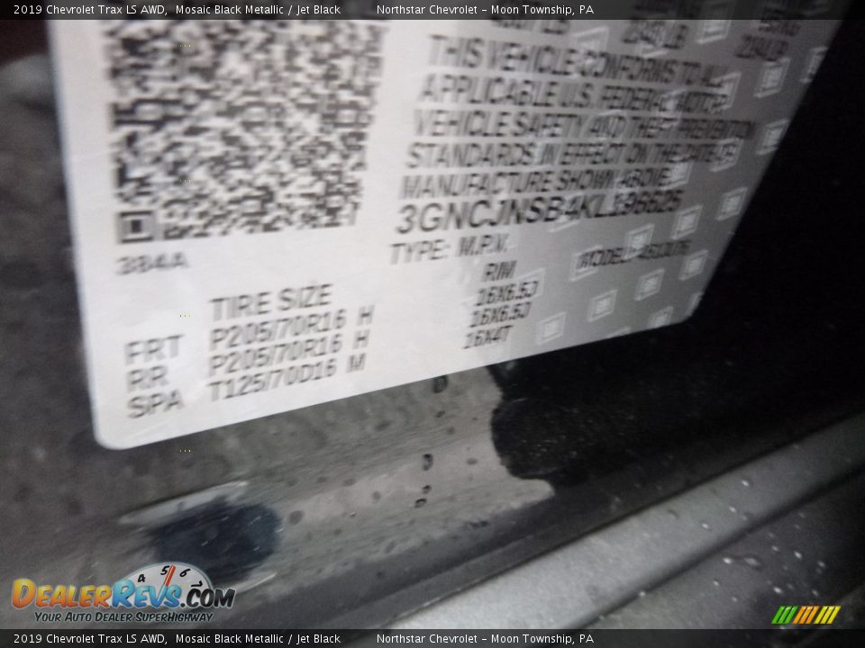 2019 Chevrolet Trax LS AWD Mosaic Black Metallic / Jet Black Photo #16